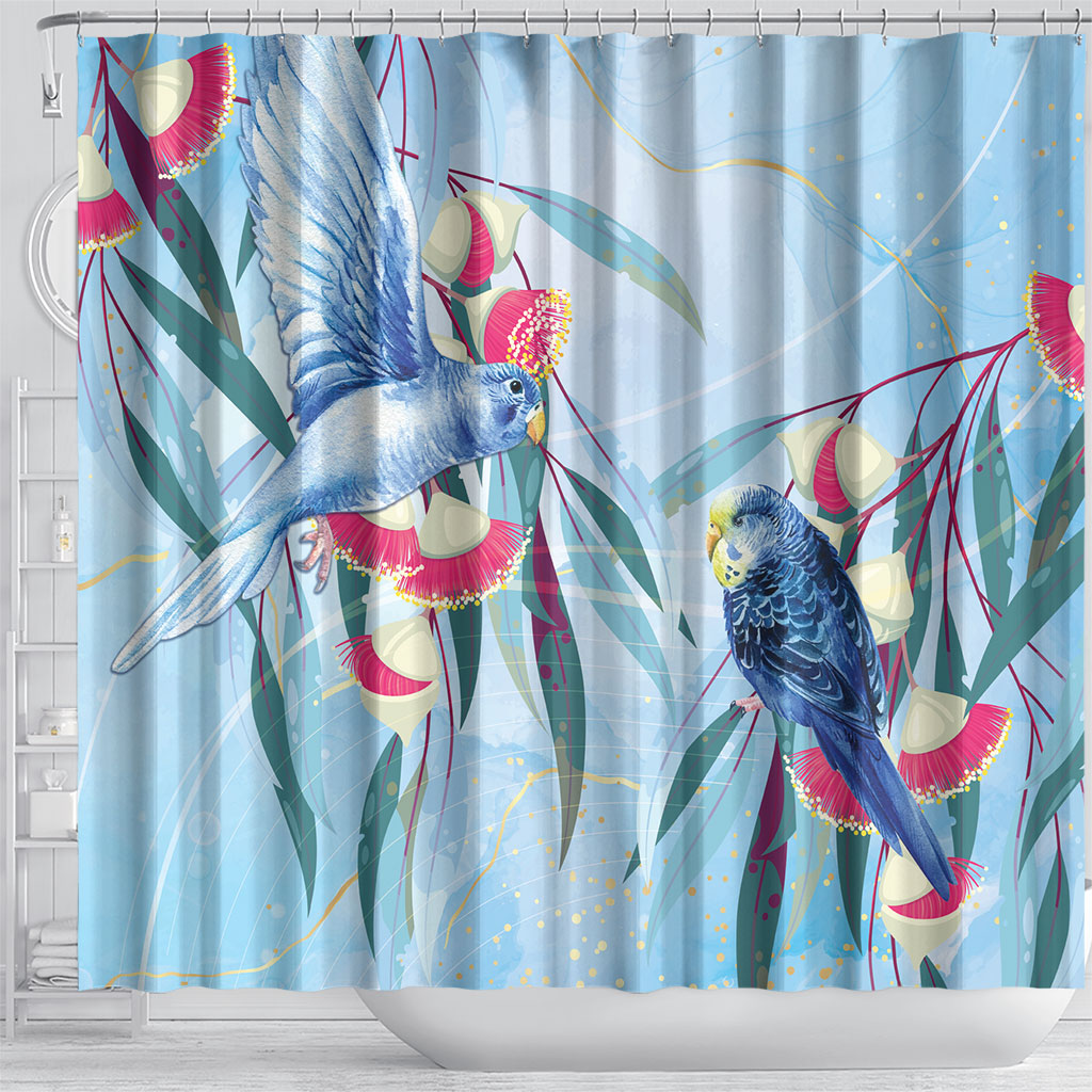 Australia Blue Budgie Marble Glaze Shower Curtain Cancer Awareness