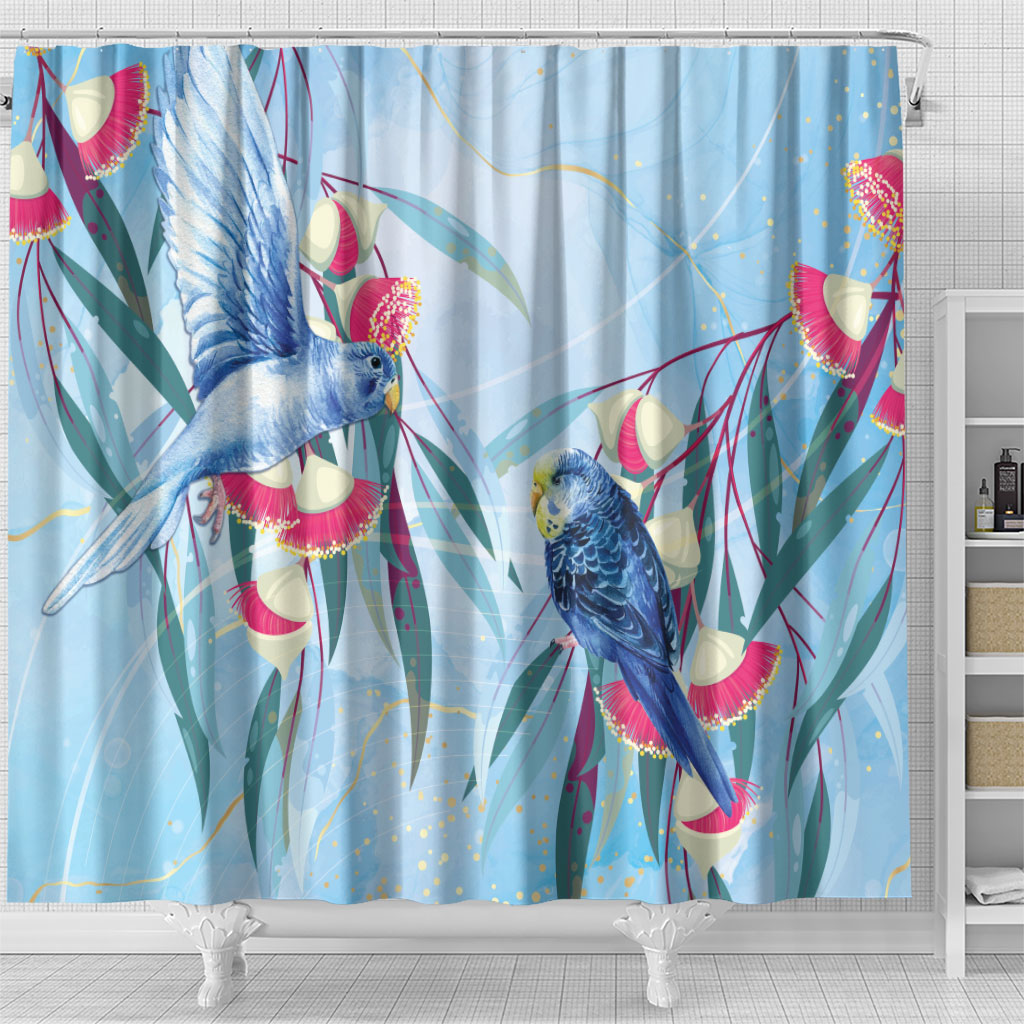 Australia Blue Budgie Marble Glaze Shower Curtain Cancer Awareness