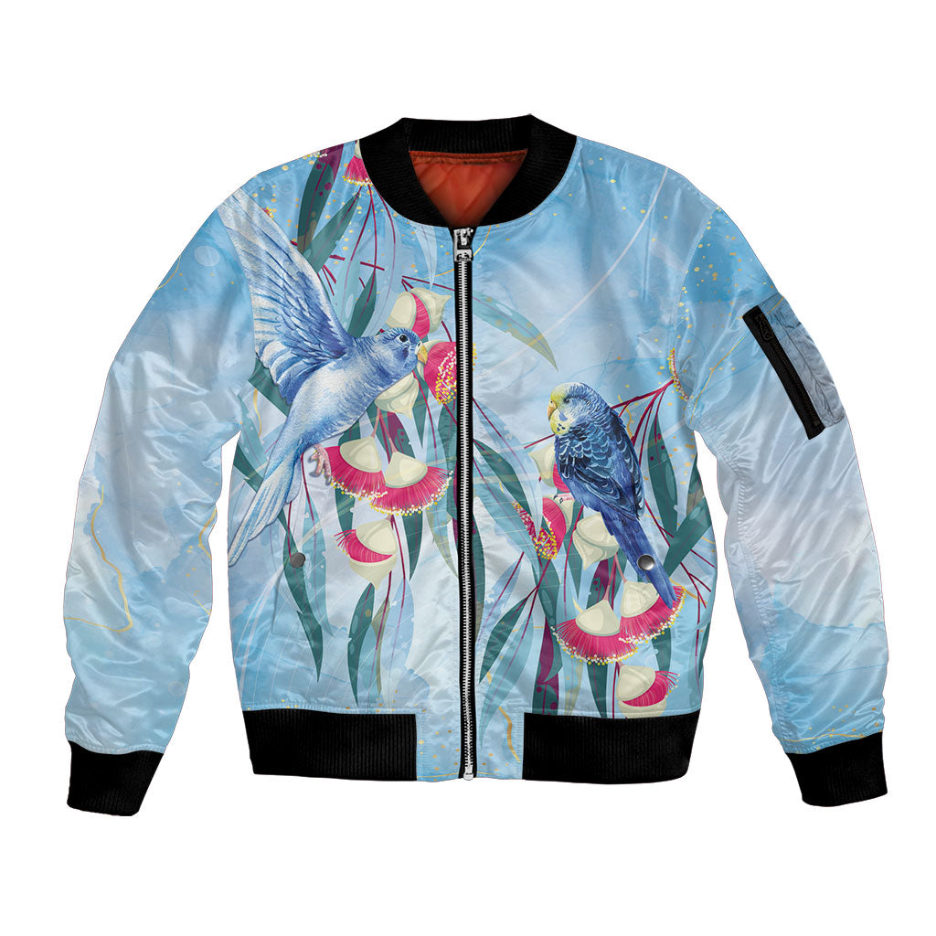 Australia Blue Budgie Marble Glaze Sleeve Zip Bomber Jacket Cancer Awareness