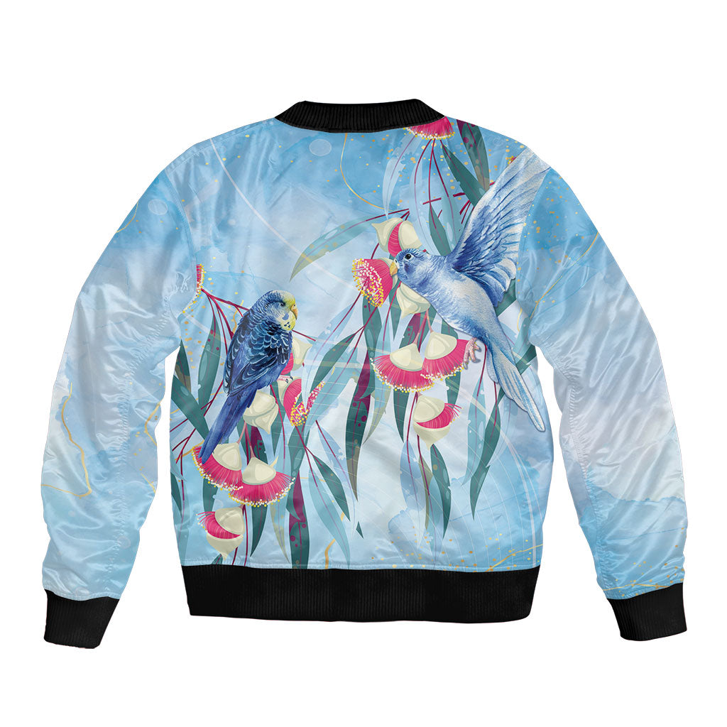 Australia Blue Budgie Marble Glaze Sleeve Zip Bomber Jacket Cancer Awareness