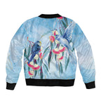Australia Blue Budgie Marble Glaze Sleeve Zip Bomber Jacket Cancer Awareness