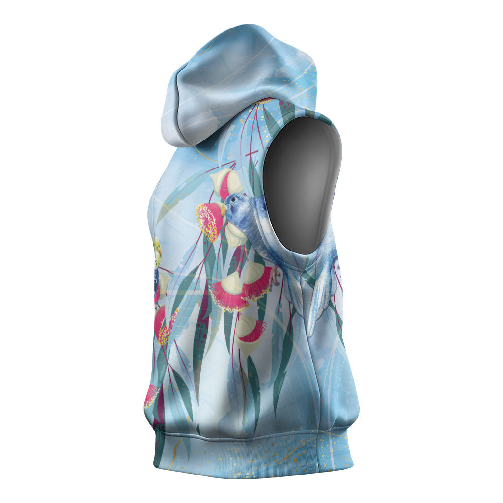 Australia Blue Budgie Marble Glaze Sleeveless Hoodie Cancer Awareness
