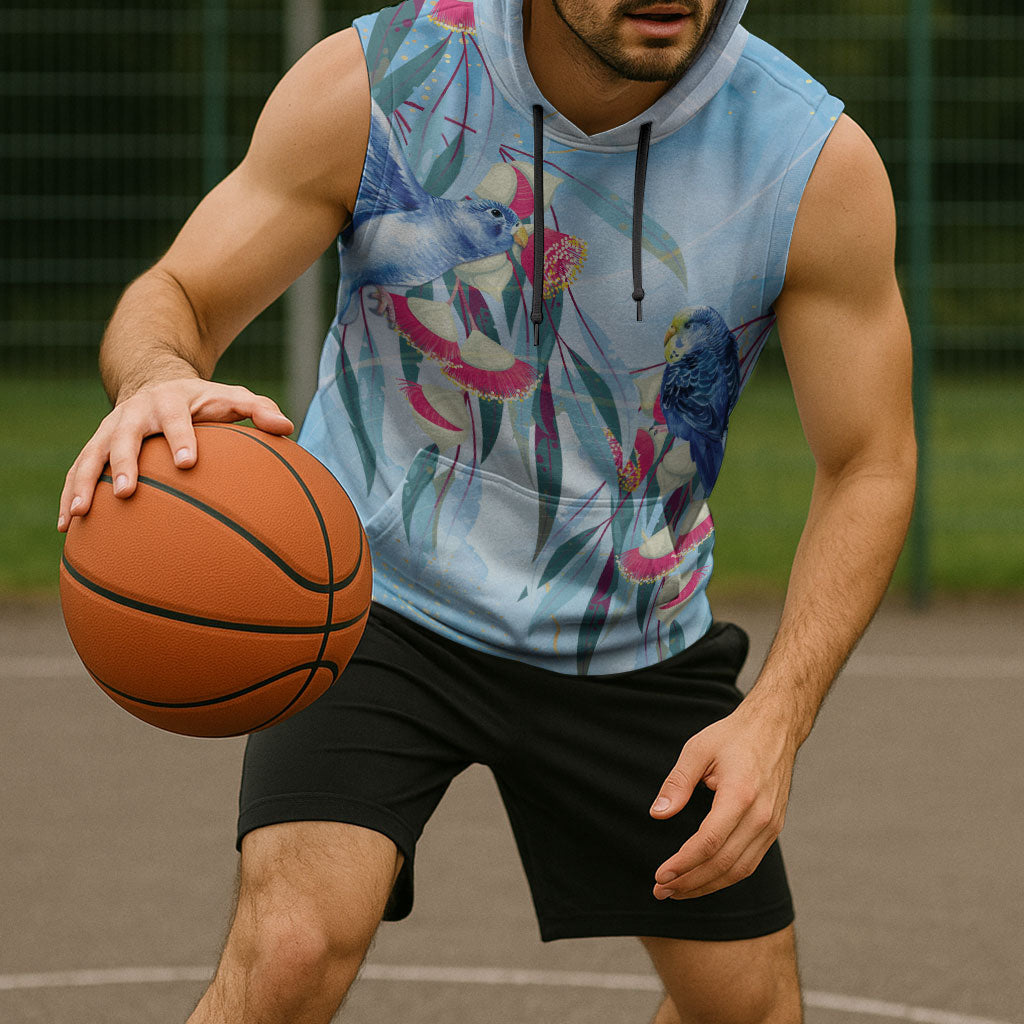 Australia Blue Budgie Marble Glaze Sleeveless Hoodie Cancer Awareness