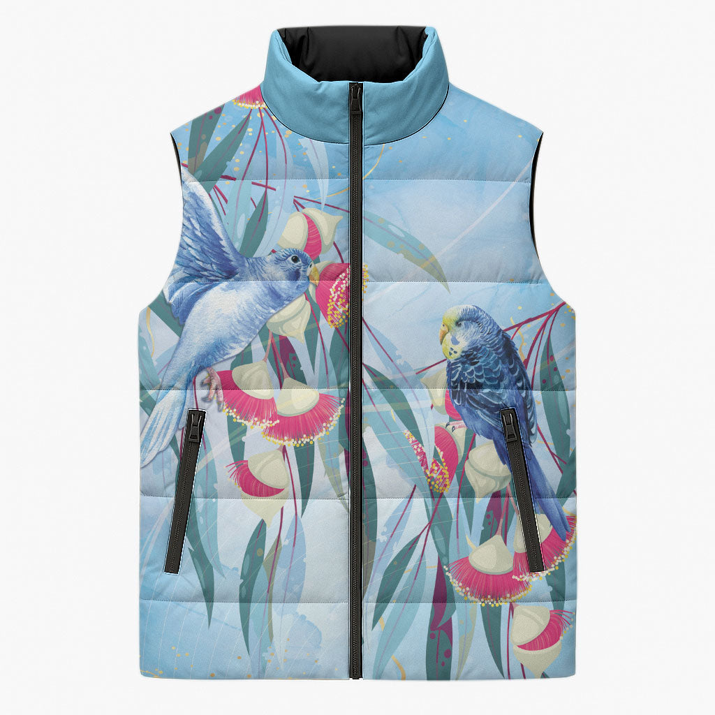 Australia Blue Budgie Marble Glaze Sleeveless Puffer Jacket Cancer Awareness
