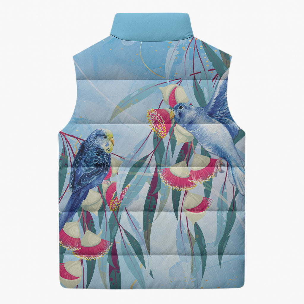 Australia Blue Budgie Marble Glaze Sleeveless Puffer Jacket Cancer Awareness