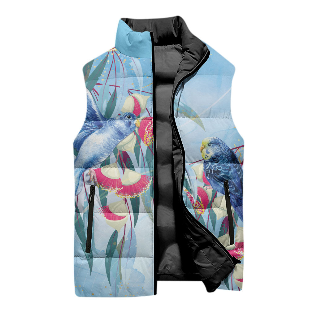 Australia Blue Budgie Marble Glaze Sleeveless Puffer Jacket Cancer Awareness