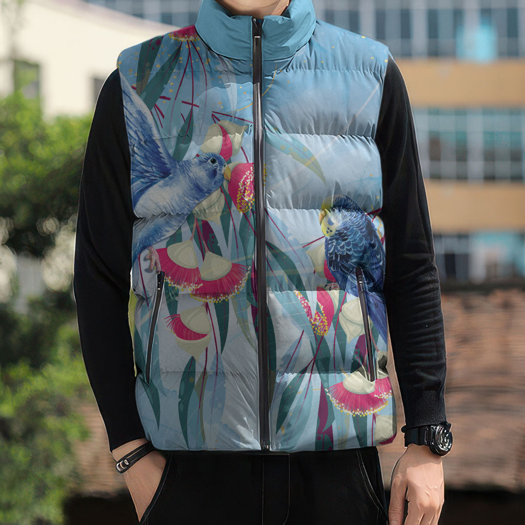 Australia Blue Budgie Marble Glaze Sleeveless Puffer Jacket Cancer Awareness