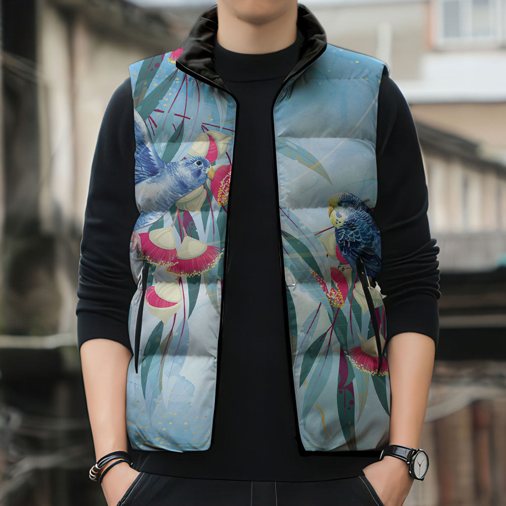 Australia Blue Budgie Marble Glaze Sleeveless Puffer Jacket Cancer Awareness