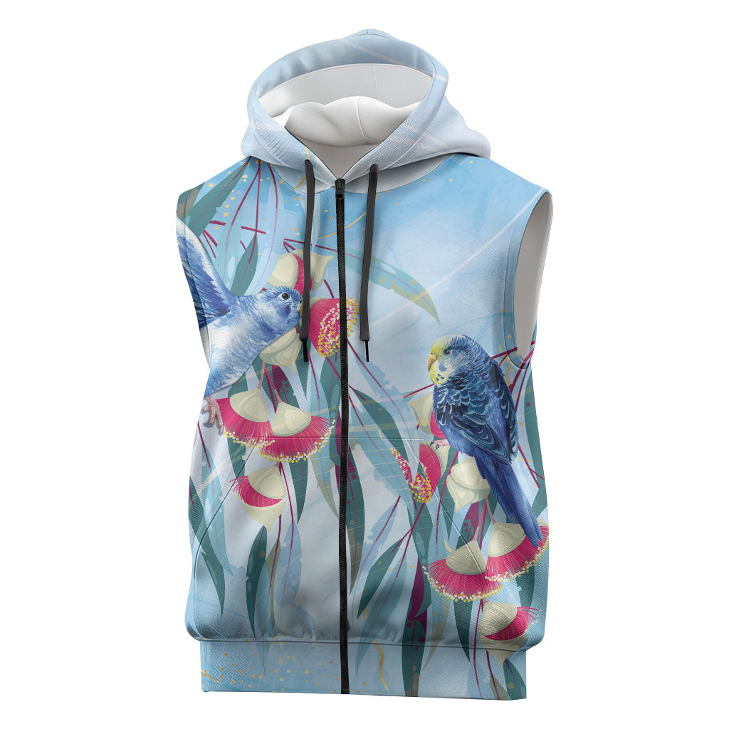 Australia Blue Budgie Marble Glaze Sleeveless Zip Hoodie Cancer Awareness