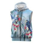 Australia Blue Budgie Marble Glaze Sleeveless Zip Hoodie Cancer Awareness