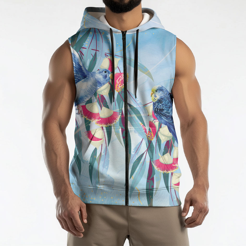 Australia Blue Budgie Marble Glaze Sleeveless Zip Hoodie Cancer Awareness