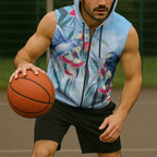Australia Blue Budgie Marble Glaze Sleeveless Zip Hoodie Cancer Awareness