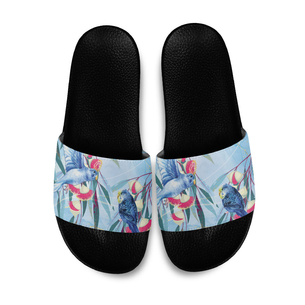 Australia Blue Budgie Marble Glaze Slide Sandals Cancer Awareness
