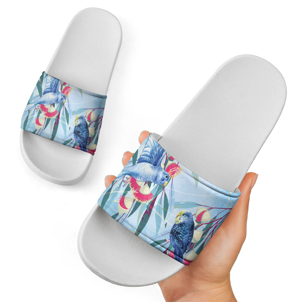 Australia Blue Budgie Marble Glaze Slide Sandals Cancer Awareness