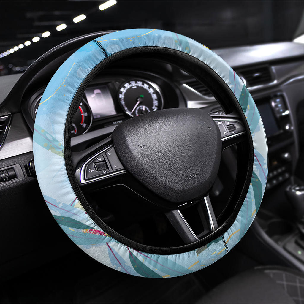 Australia Blue Budgie Marble Glaze Steering Wheel Cover Cancer Awareness