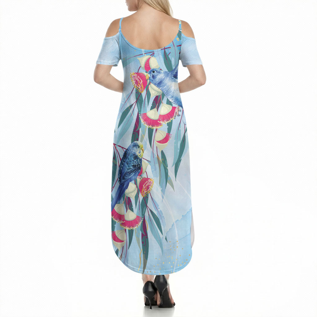 Australia Blue Budgie Marble Glaze Summer Maxi Dress Cancer Awareness