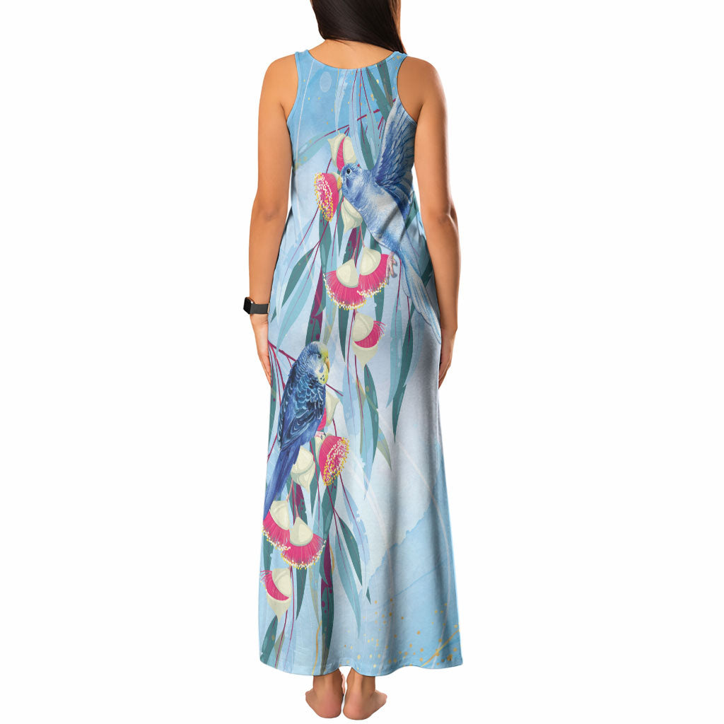 Australia Blue Budgie Marble Glaze Tank Maxi Dress Cancer Awareness