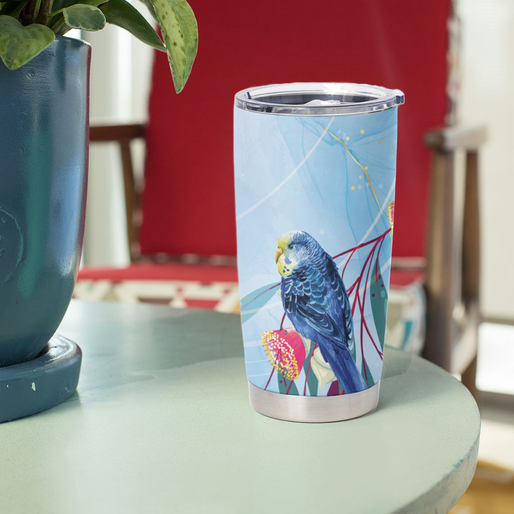 Australia Blue Budgie Marble Glaze Tumbler Cup Cancer Awareness