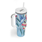 Australia Blue Budgie Marble Glaze Tumbler With Handle Cancer Awareness