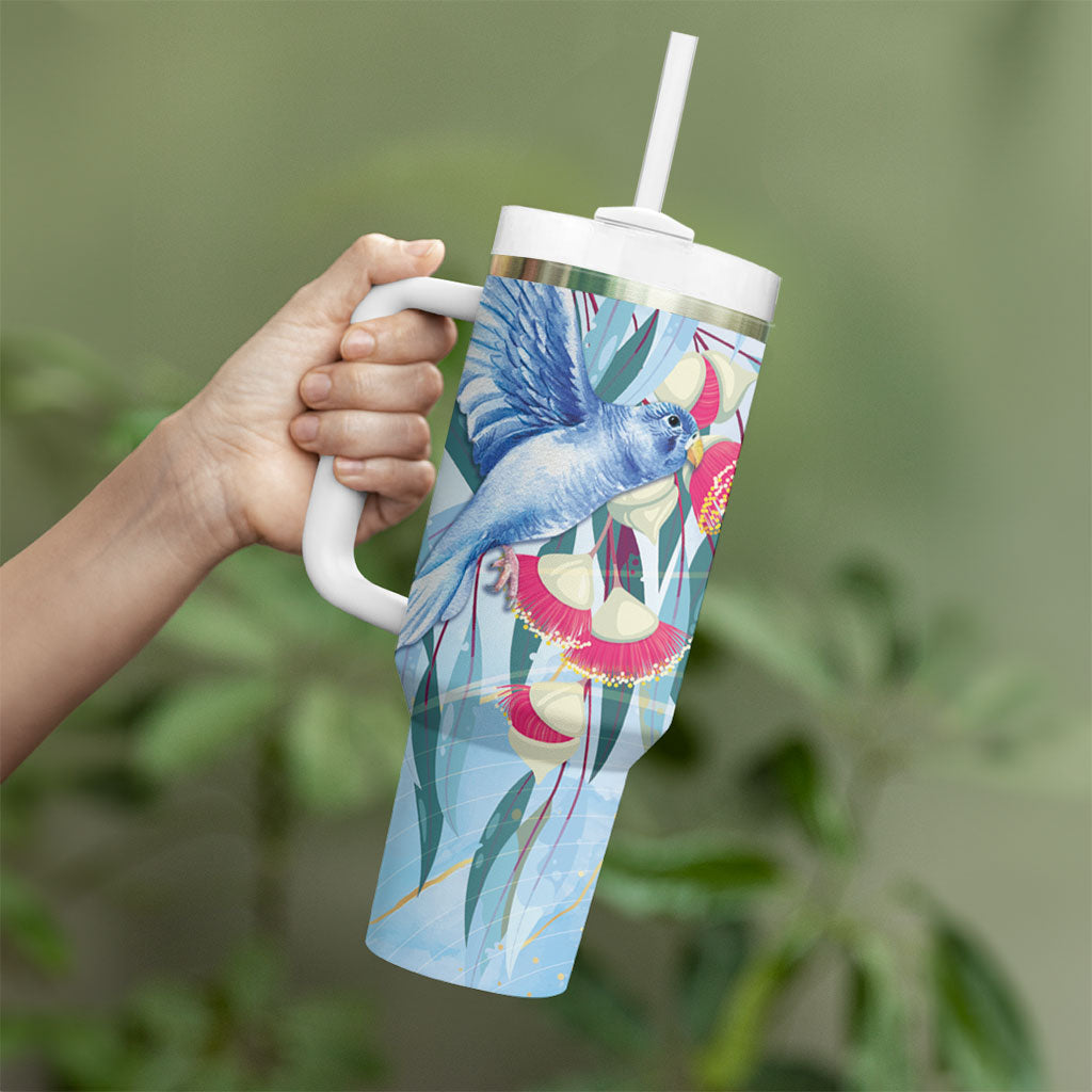 Australia Blue Budgie Marble Glaze Tumbler With Handle Cancer Awareness