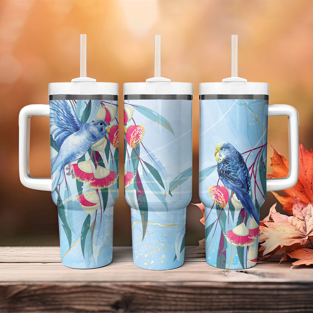 Australia Blue Budgie Marble Glaze Tumbler With Handle Cancer Awareness
