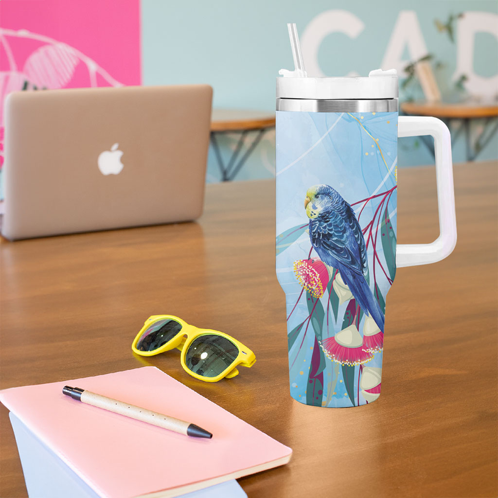 Australia Blue Budgie Marble Glaze Tumbler With Handle Cancer Awareness