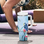 Australia Blue Budgie Marble Glaze Tumbler With Handle Cancer Awareness