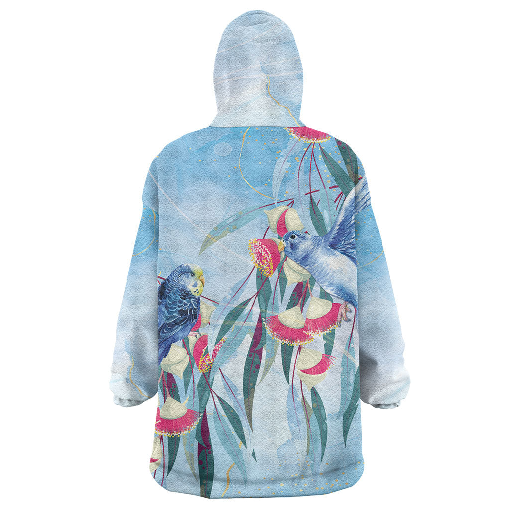 Australia Blue Budgie Marble Glaze Wearable Blanket Hoodie Cancer Awareness