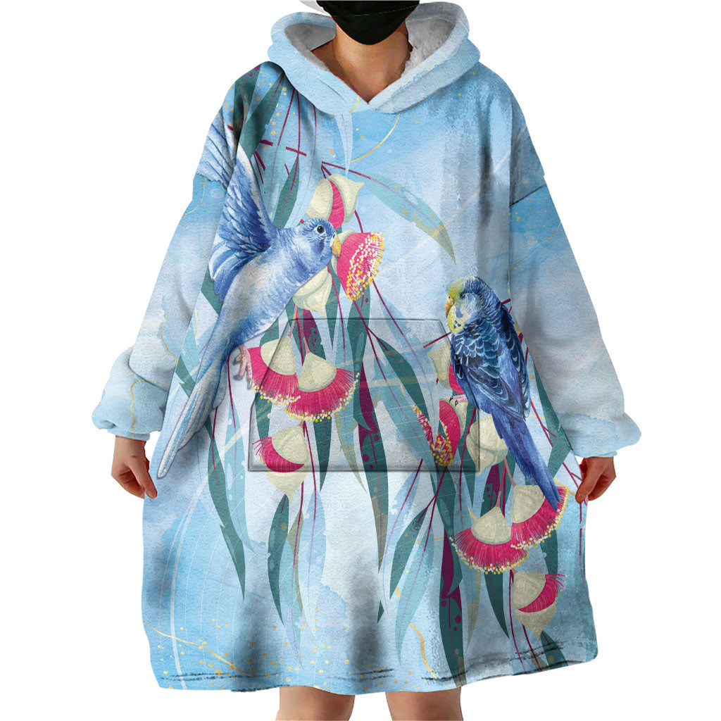 Australia Blue Budgie Marble Glaze Wearable Blanket Hoodie Cancer Awareness