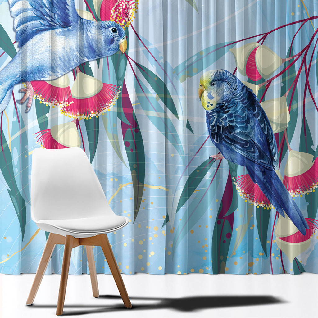 Australia Blue Budgie Marble Glaze Window Curtain Cancer Awareness