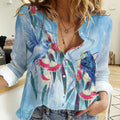 Australia Blue Budgie Marble Glaze Women Casual Shirt Cancer Awareness