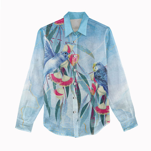 Australia Blue Budgie Marble Glaze Women Casual Shirt Cancer Awareness