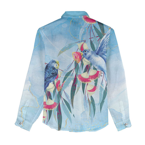 Australia Blue Budgie Marble Glaze Women Casual Shirt Cancer Awareness
