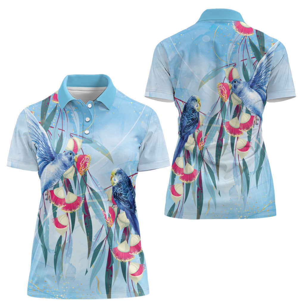 Australia Blue Budgie Marble Glaze Women Polo Shirt Cancer Awareness