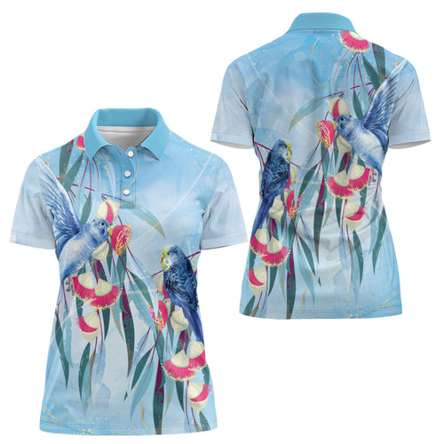 Australia Blue Budgie Marble Glaze Women Polo Shirt Cancer Awareness