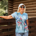 Australia Blue Budgie Marble Glaze Women Polo Shirt Cancer Awareness