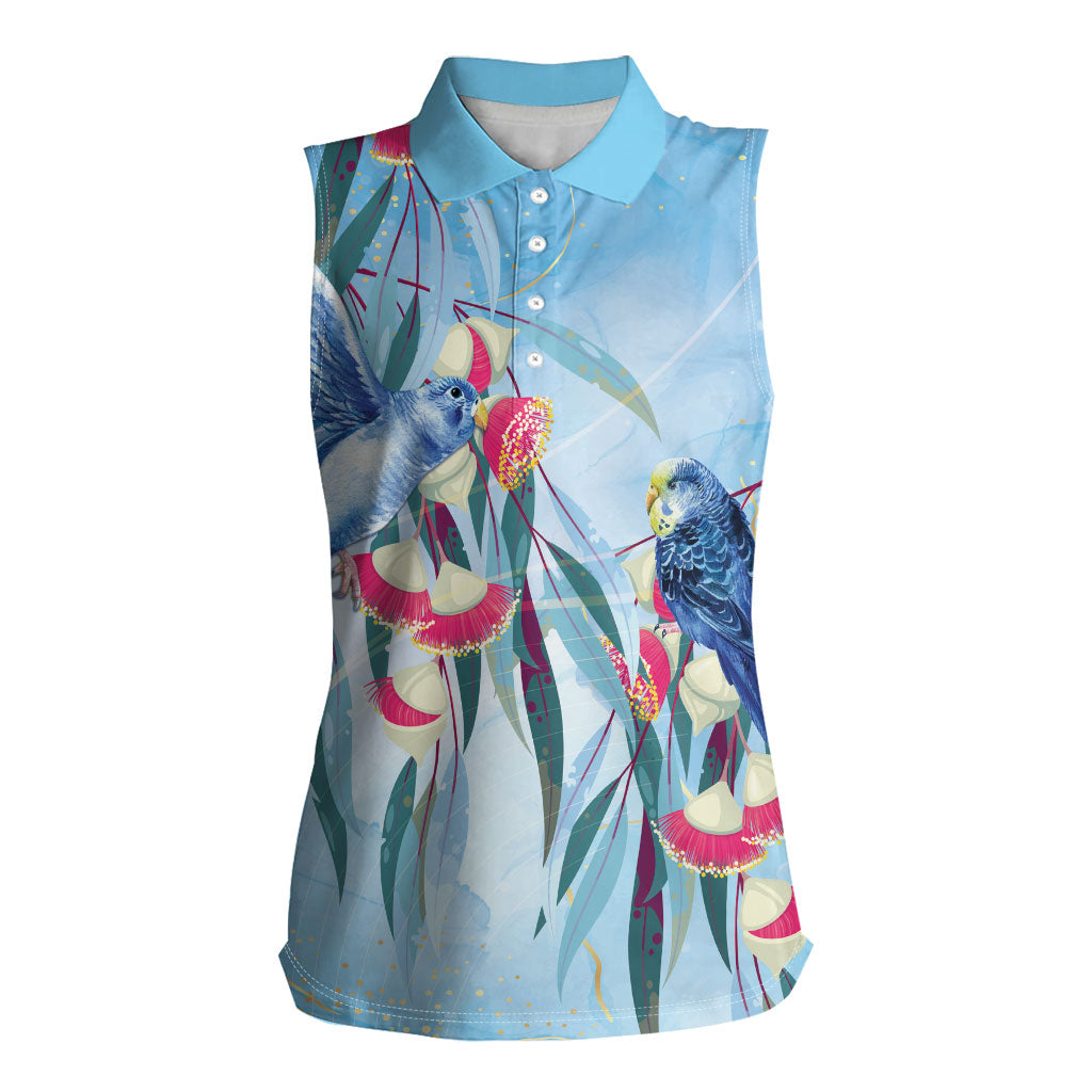 Australia Blue Budgie Marble Glaze Women Sleeveless Polo Shirt Cancer Awareness