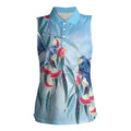 Australia Blue Budgie Marble Glaze Women Sleeveless Polo Shirt Cancer Awareness
