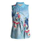 Australia Blue Budgie Marble Glaze Women Sleeveless Polo Shirt Cancer Awareness