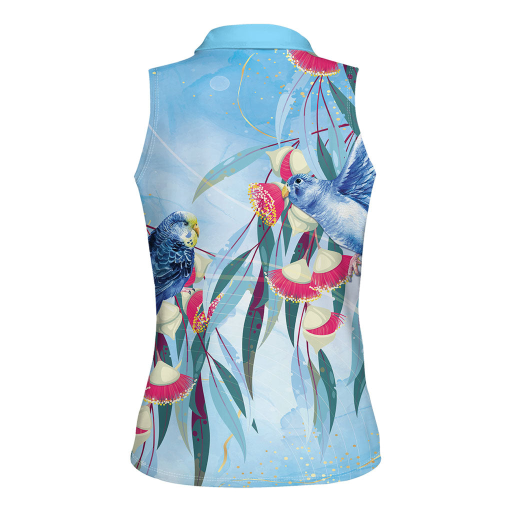 Australia Blue Budgie Marble Glaze Women Sleeveless Polo Shirt Cancer Awareness