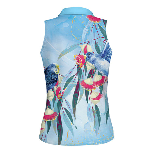 Australia Blue Budgie Marble Glaze Women Sleeveless Polo Shirt Cancer Awareness