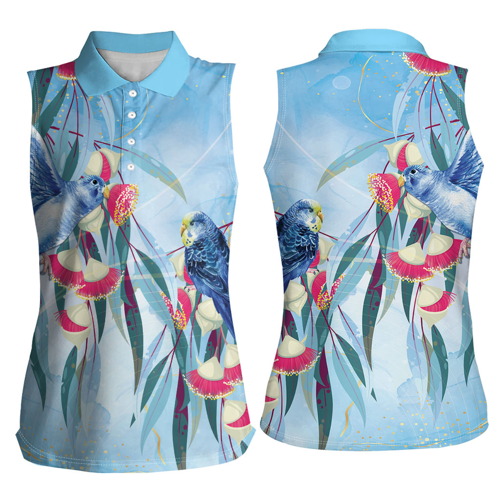 Australia Blue Budgie Marble Glaze Women Sleeveless Polo Shirt Cancer Awareness