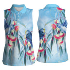 Australia Blue Budgie Marble Glaze Women Sleeveless Polo Shirt Cancer Awareness
