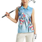 Australia Blue Budgie Marble Glaze Women Sleeveless Polo Shirt Cancer Awareness