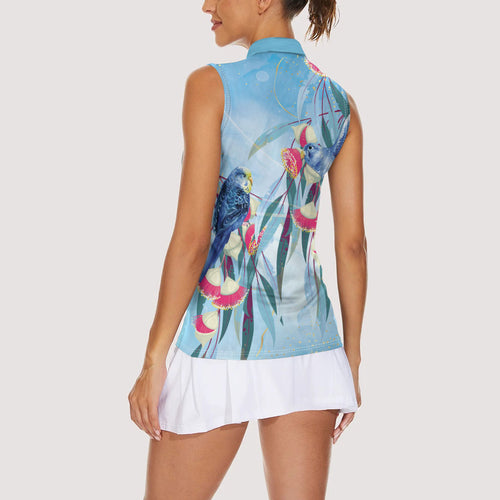 Australia Blue Budgie Marble Glaze Women Sleeveless Polo Shirt Cancer Awareness