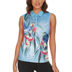 Australia Blue Budgie Marble Glaze Women Sleeveless Polo Shirt Cancer Awareness