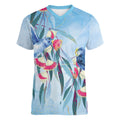 Australia Blue Budgie Marble Glaze Women V-Neck T-Shirt Cancer Awareness