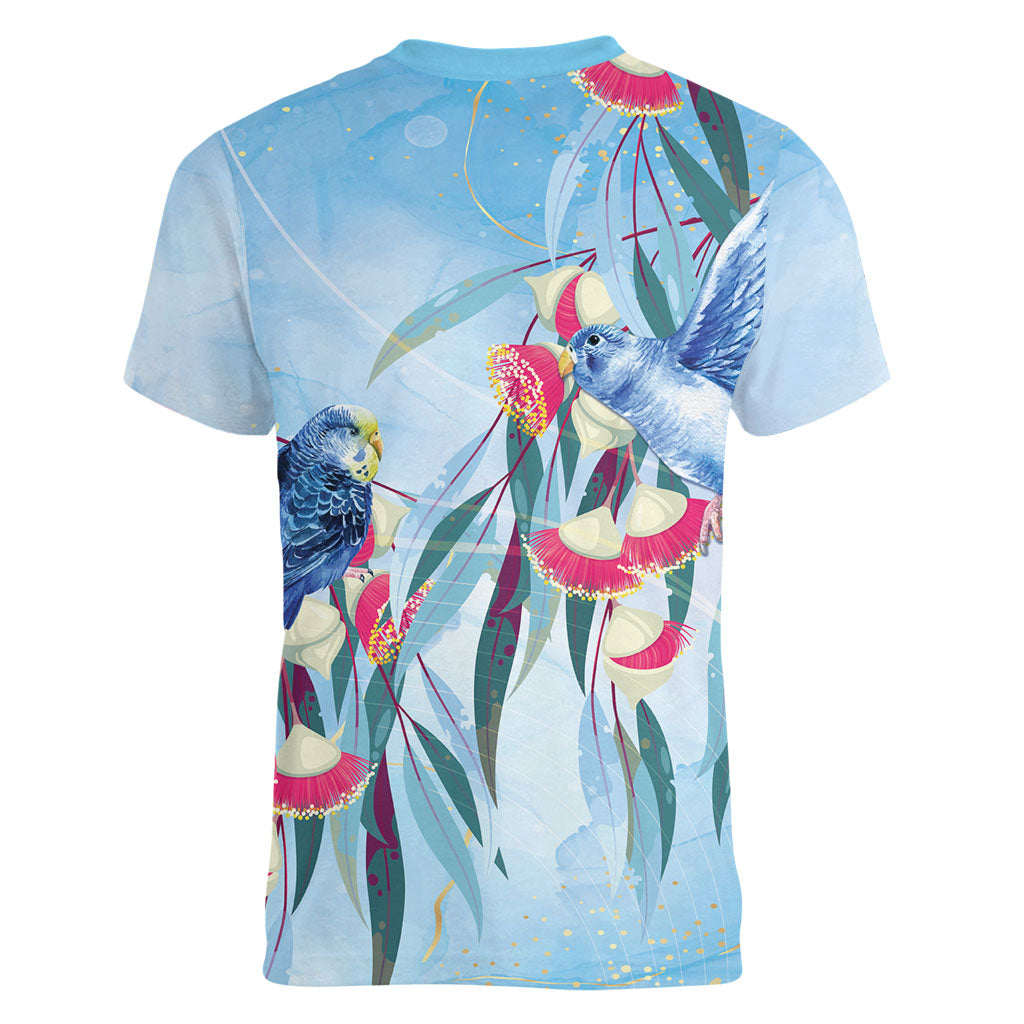 Australia Blue Budgie Marble Glaze Women V-Neck T-Shirt Cancer Awareness