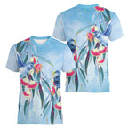 Australia Blue Budgie Marble Glaze Women V-Neck T-Shirt Cancer Awareness