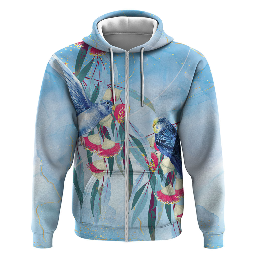 Australia Blue Budgie Marble Glaze Zip Hoodie Cancer Awareness